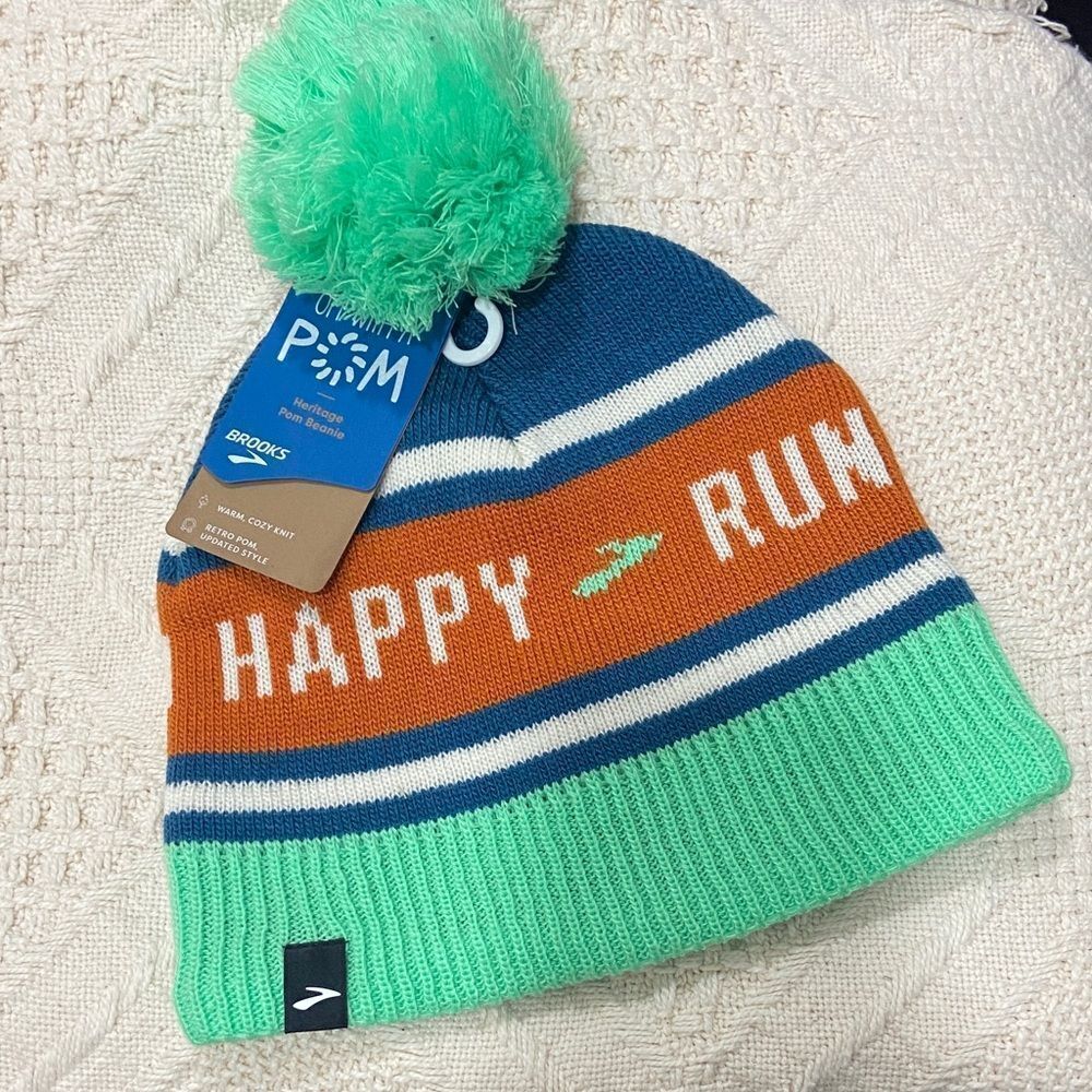 Brooks Kids' Pom Beanie - Green, Blue, Orange